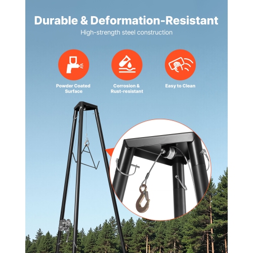 Palan à trépieds pour cerfs, capacité de charge 500&nbsp;lb, élévateur de treuil pour chasse avec Gambrel et treuil manuel