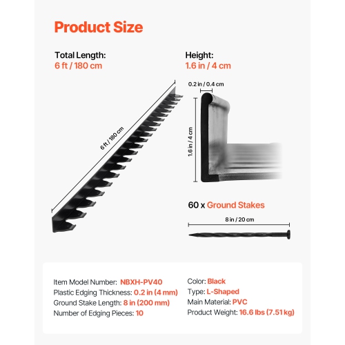 Landscape Edging Border, 10Pcs 6 ft x 1.6 in Plastic Garden Edging with 60 Spikes, Sun-Resistant Flowerbed Borders