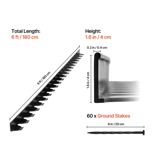 Landscape Edging Border, 10Pcs 6 ft x 1.6 in Plastic Garden Edging with 60 Spikes, Sun-Resistant Flowerbed Borders