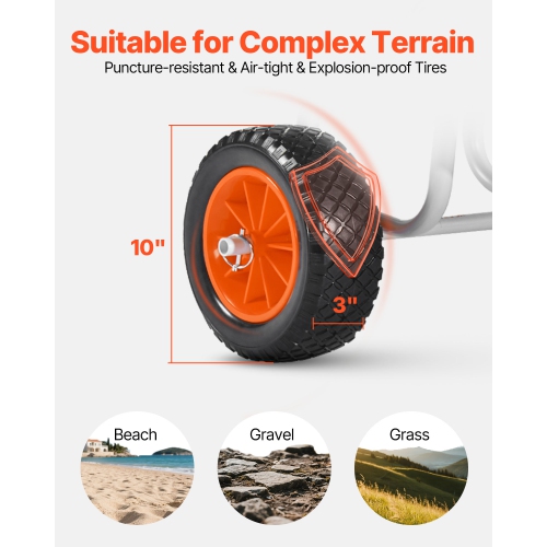 Chariot pour kayak, capacité de charge 150 lb, chariot pour planche à pagaie avec pneus et béquilles en caoutchouc massif de 10 po