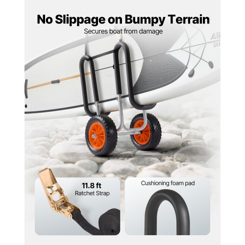 Chariot pour kayak, capacité de charge 150 lb, chariot pour planche à pagaie avec pneus et béquilles en caoutchouc massif de 10 po