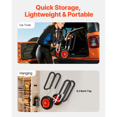 Chariot pour kayak, capacité de charge 150 lb, chariot pour planche à pagaie avec pneus et béquilles en caoutchouc massif de 10 po