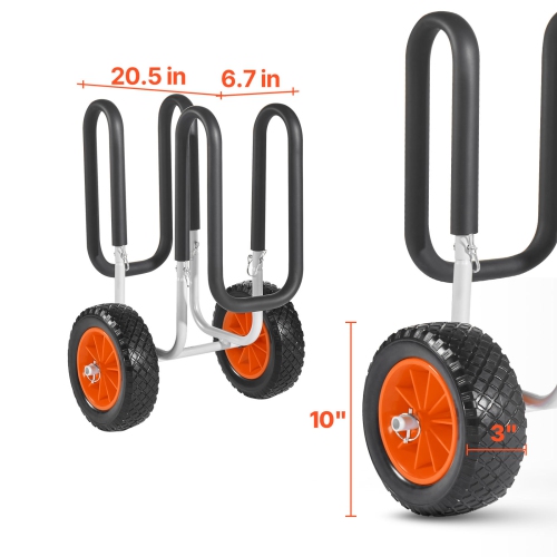 Chariot pour kayak, capacité de charge 150 lb, chariot pour planche à pagaie avec pneus et béquilles en caoutchouc massif de 10 po