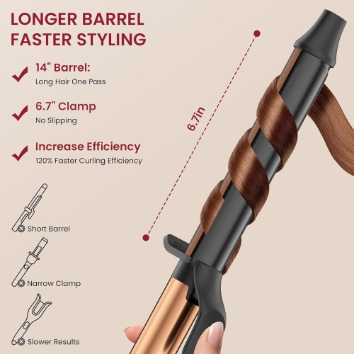 Long Barrel Curling Iron,1 Inch Long Curling Wand for Smooth and Lasting Styling,Ceramic Hair Curler with Heat Settings for All Hair Types