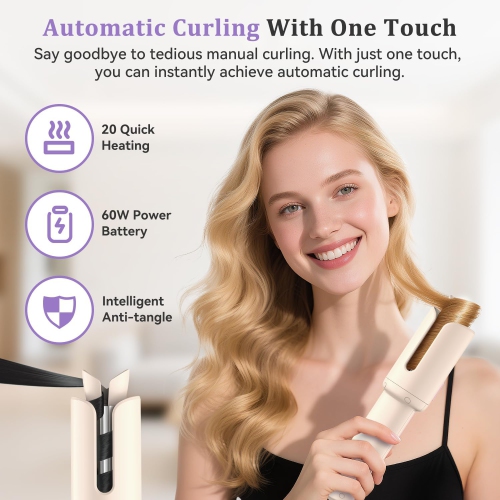 Cordless Automatic Curling Iron,1.3 Inch Rechargeable Automatic Curling Iron,Beach Waves Rotating Cordless Hair Curler,Travel Wireless Mini Curler