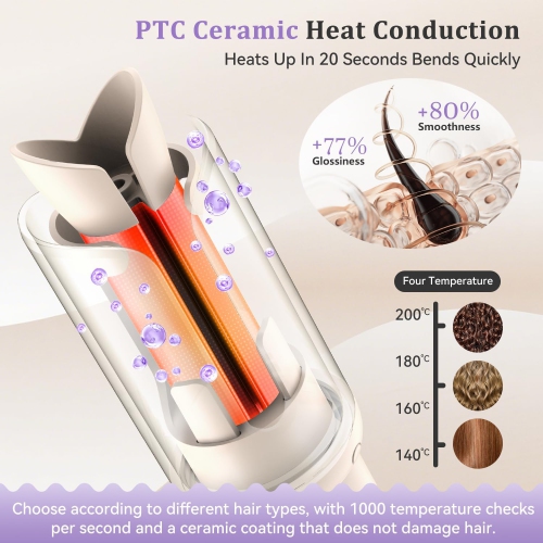 Cordless Automatic Curling Iron,1.3 Inch Rechargeable Automatic Curling Iron,Beach Waves Rotating Cordless Hair Curler,Travel Wireless Mini Curler