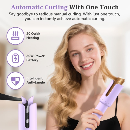 Cordless Automatic Curling Iron,1.2 Inch Rechargeable Automatic Curling Iron,Beach Waves Rotating Cordless Hair Curler,Travel Wireless Mini Curler