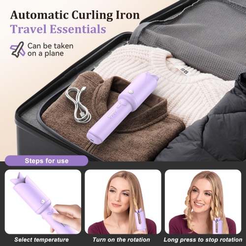 Cordless Automatic Curling Iron,1.2 Inch Rechargeable Automatic Curling Iron,Beach Waves Rotating Cordless Hair Curler,Travel Wireless Mini Curler