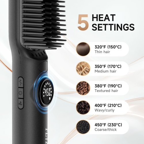 Thermal Brush,2-in-1 Hair Straightener Comb with Adjustable Temperature Setting Hot Comb Straightener for Frizz-Free Sleek Hair Style