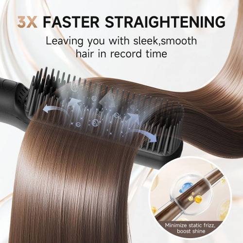 Thermal Brush,2-in-1 Hair Straightener Comb with Adjustable Temperature Setting Hot Comb Straightener for Frizz-Free Sleek Hair Style