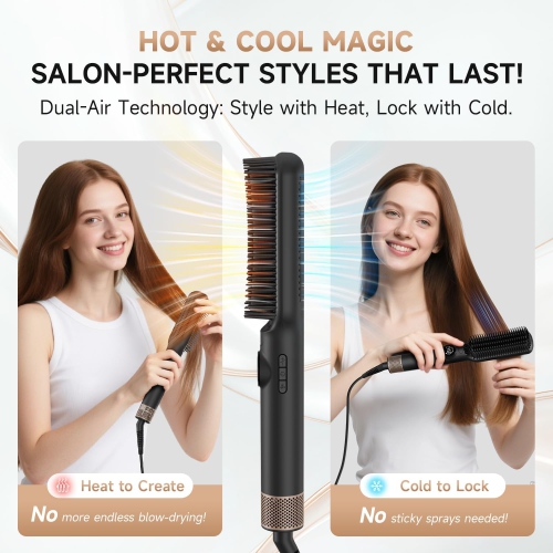 Thermal Brush,2-in-1 Hair Straightener Comb with Adjustable Temperature Setting Hot Comb Straightener for Frizz-Free Sleek Hair Style