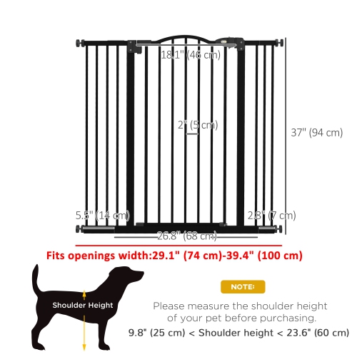 PawHut – Barrière pour chiens de 29 à 39 po de largeur avec porte, ajustement à pression, fermeture automatique, double verrouillage pour
