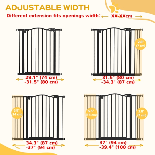 PawHut – Barrière pour chiens de 29 à 39 po de largeur avec porte, ajustement à pression, fermeture automatique, double verrouillage pour