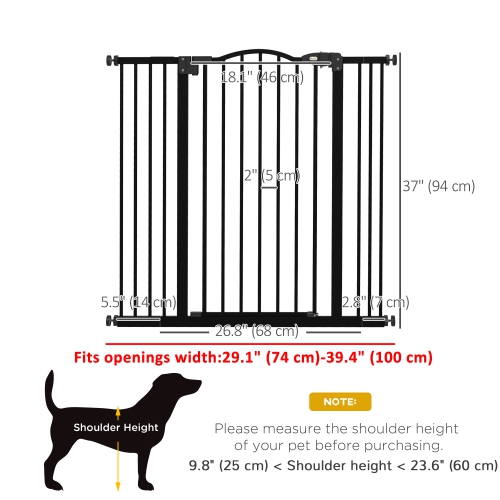 PawHut – Barrière pour chiens de 29 à 39 po de largeur avec porte, ajustement à pression, fermeture automatique, double verrouillage pour