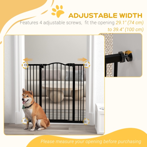 PawHut – Barrière pour chiens de 29 à 39 po de largeur avec porte, ajustement à pression, fermeture automatique, double verrouillage pour