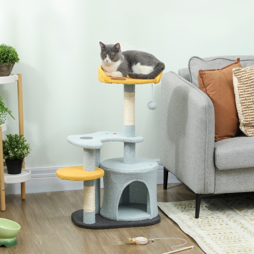 PawHut Cat Tree, 31.5 inch Cat Tower for Indoor Cats with Plush Perch, Gamepad Shaped Platform, Condo, Sisal Scratching Post and Toy Ball, Blue