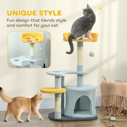 PawHut Cat Tree, 31.5 inch Cat Tower for Indoor Cats with Plush Perch, Gamepad Shaped Platform, Condo, Sisal Scratching Post and Toy Ball, Blue