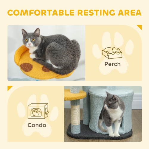 PawHut Cat Tree, 31.5 inch Cat Tower for Indoor Cats with Plush Perch, Gamepad Shaped Platform, Condo, Sisal Scratching Post and Toy Ball, Blue