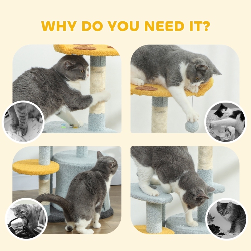 PawHut Cat Tree, 31.5 inch Cat Tower for Indoor Cats with Plush Perch, Gamepad Shaped Platform, Condo, Sisal Scratching Post and Toy Ball, Blue