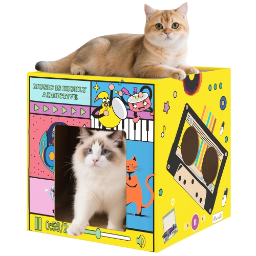 PawHut – Jeu de grattoir pour chats, maison pour chats en carton avec plateau à gratter et herbe à chat, salon 2-en-1 pour chatons à gratter la