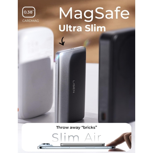 Chargeur portable mince MagSafe pour iPhone 17, chargeur portable ultramince 5000 mAh de 0,3 po, chargeur portable magnétique sans fil très