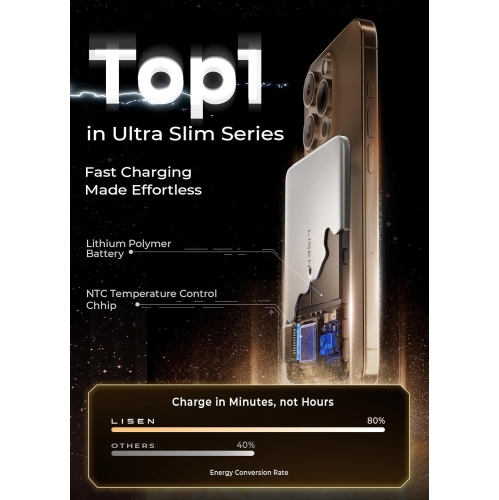 Chargeur portable mince MagSafe pour iPhone 17, chargeur portable ultramince 5000 mAh de 0,3 po, chargeur portable magnétique sans fil très