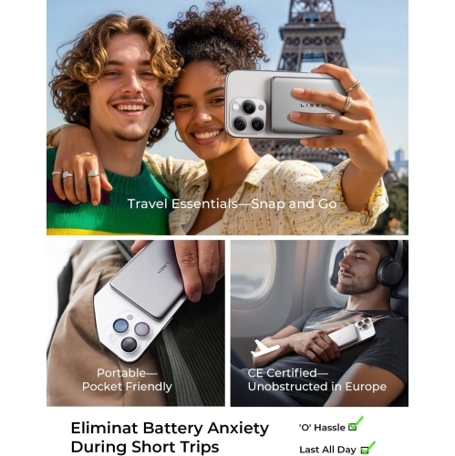 Chargeur portable mince MagSafe pour iPhone 17, chargeur portable ultramince 5000 mAh de 0,3 po, chargeur portable magnétique sans fil très