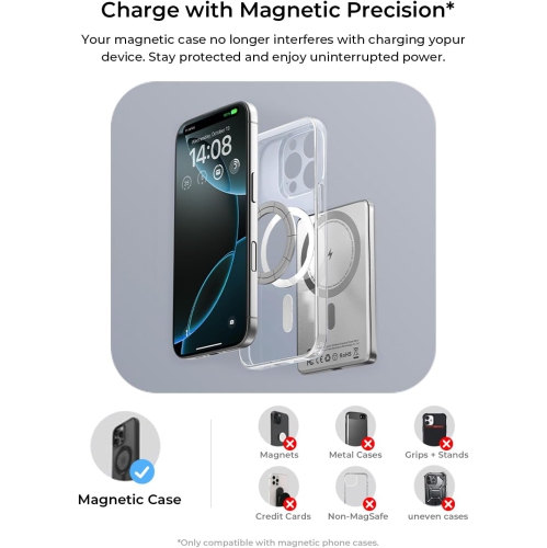 Chargeur portable mince MagSafe pour iPhone 17, chargeur portable ultramince 5000 mAh de 0,3 po, chargeur portable magnétique sans fil très