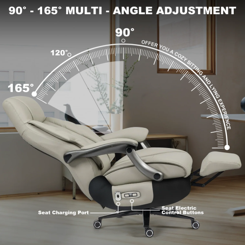 Kinnls Magnus Massage Office Chair with Ventilation and Heating, Genuine Leather Power Recliner Chair with Footrest,Big and Tall Ergonomic Comfy Home