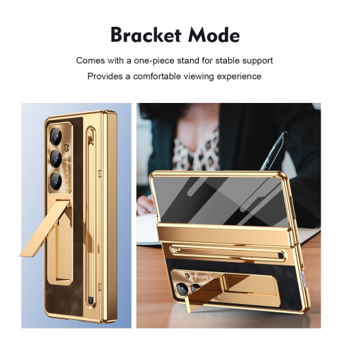 For Samsung Z Fold 7 cases, pen slot cases, screen protectors, and all-in-one drop-proof cases - Brown Electroplated Edges