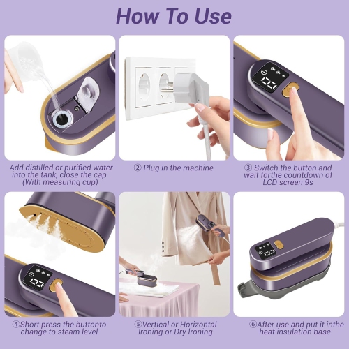 Handheld Garment Steamer Household Small Steam Iron 1200W Large Steam Dry and Wet Dual Ironing Three-speed Temperature Adjustment LED Digital Display