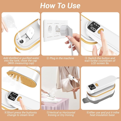 1200W Home Handheld Garment Steamer, Small Steam Iron, High Steam, Wet and Dry Ironing, Three Temperature Settings, LED Digital Display, Portable and