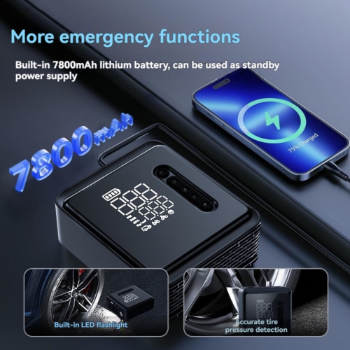 Multifunctional electric air pump with intelligent digital tire pressure display for cars, motorcycles, sports cars, etc. Dual power supply + LED