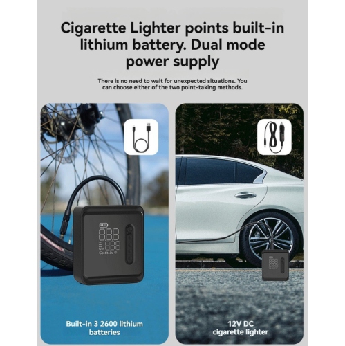 Multifunctional electric air pump with intelligent digital tire pressure display for cars, motorcycles, sports cars, etc. Dual power supply + LED