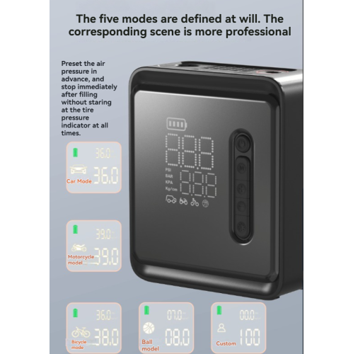 Multifunctional electric air pump with intelligent digital tire pressure display for cars, motorcycles, sports cars, etc. Dual power supply + LED