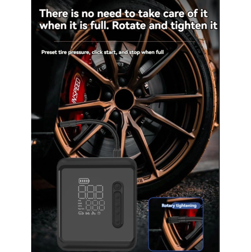 Multifunctional electric air pump with intelligent digital tire pressure display for cars, motorcycles, sports cars, etc. Dual power supply + LED
