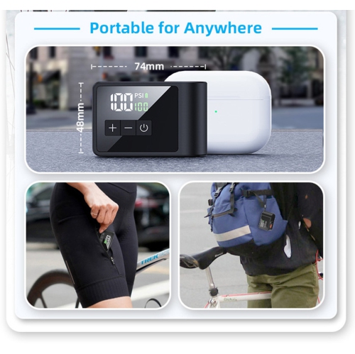 Mini pompe pour vélo avec 120&nbsp;lb/po² haute pression, gonflage ultra-rapide, surveillance numérique de la pression des pneus, chargement USB-C,