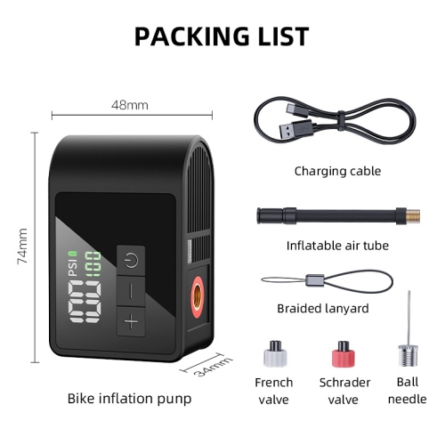Mini pompe pour vélo avec 120&nbsp;lb/po² haute pression, gonflage ultra-rapide, surveillance numérique de la pression des pneus, chargement USB-C,