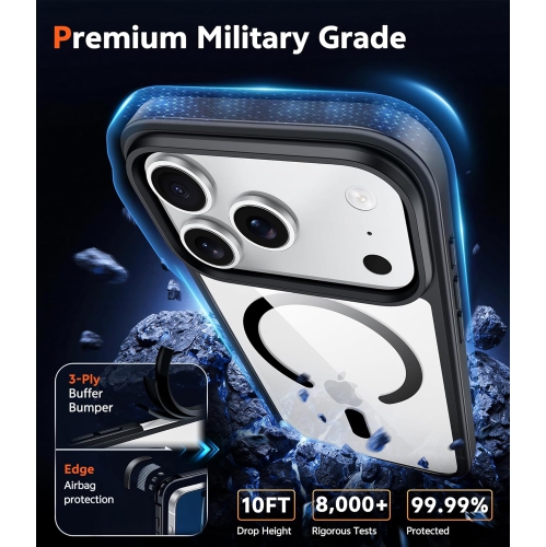 Étui transparent pour iPhone 17 Pro Max magnétique avec protecteur d'écran – Mince protection de qualité militaire contre les chutes, étui