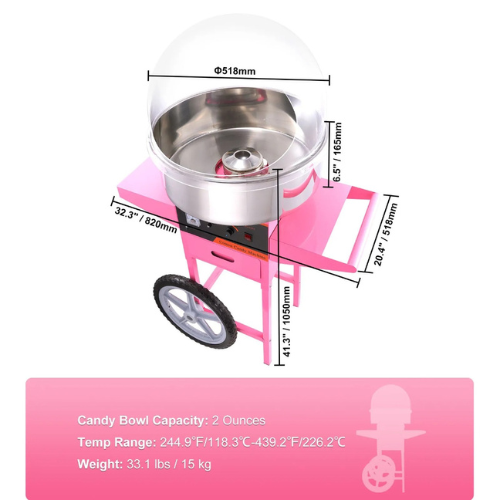 VEVOR MHTJJPZY01 Electric Cotton Candy Machine, 1000W Candy Floss Maker with Stainless Steel Bowl, Sugar Scoop & Cover, Pink