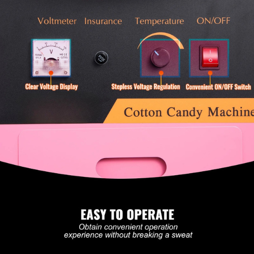 VEVOR MHTJJPHC01 Electric Cotton Candy Machine Cart with Bubble Cover Shield, 1000W Commercial Floss Maker, Pink