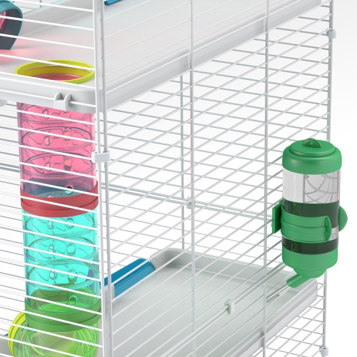 PawHut 32" Hamster Cage, 6 Tier Small Animal Cage with Tunnels and Tubes, DIY Design Gerbil Cage with Hut, Wheel, Food Dish, Water Bottle, Ramps, for