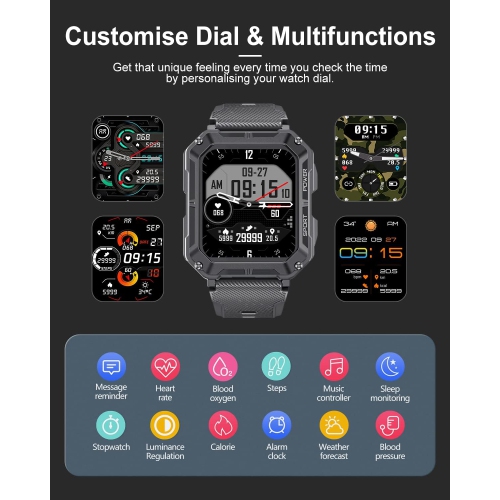 LIGE Military Smart Watch for Men with Bluetooth Dail Calls Speaker, 1.83'' HD Outdoor Tactical Watch with 123 Sport Modes, IP68 Waterproof
