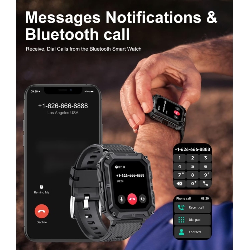 LIGE Military Smart Watch for Men with Bluetooth Dail Calls Speaker, 1.83'' HD Outdoor Tactical Watch with 123 Sport Modes, IP68 Waterproof