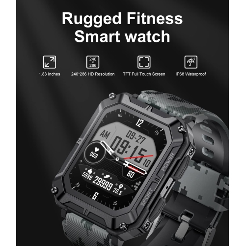 LIGE Military Smart Watch for Men with Bluetooth Dail Calls Speaker, 1.83'' HD Outdoor Tactical Watch with 123 Sport Modes, IP68 Waterproof