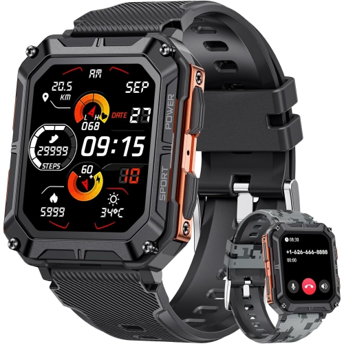 LIGE Military Smart Watch for Men with Bluetooth Dail Calls Speaker, 1.83'' HD Outdoor Tactical Watch with 123 Sport Modes, IP68 Waterproof