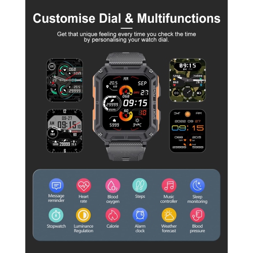 LIGE Military Smart Watch for Men with Bluetooth Dail Calls Speaker, 1.83'' HD Outdoor Tactical Watch with 123 Sport Modes, IP68 Waterproof