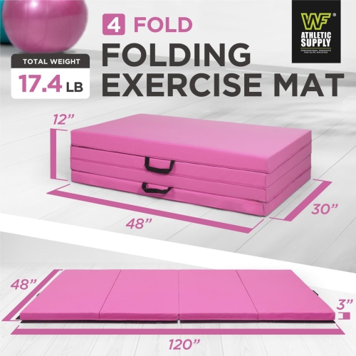 CAPHAUS 10' x 4' 4-Fold Folding Exercise Mat w/Carrying Handles