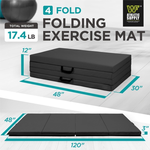 CAPHAUS 10' x 4' 4-Fold Folding Exercise Mat w/Carrying Handles