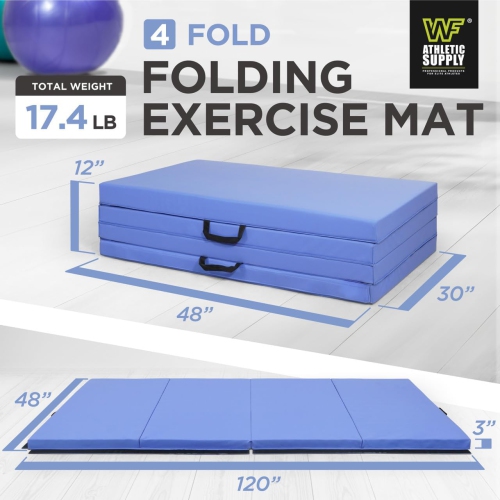 CAPHAUS 10' x 4' 4-Fold Folding Exercise Mat w/Carrying Handles